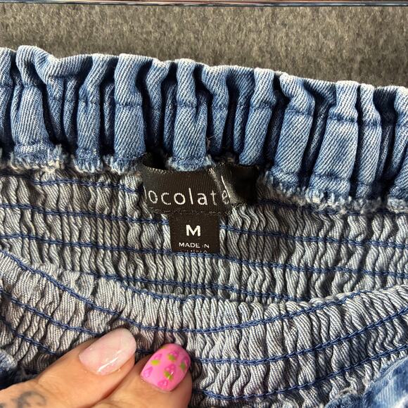 women chambray denim dress medium blue western festival boho hippie cowgirl - Picture 5 of 5